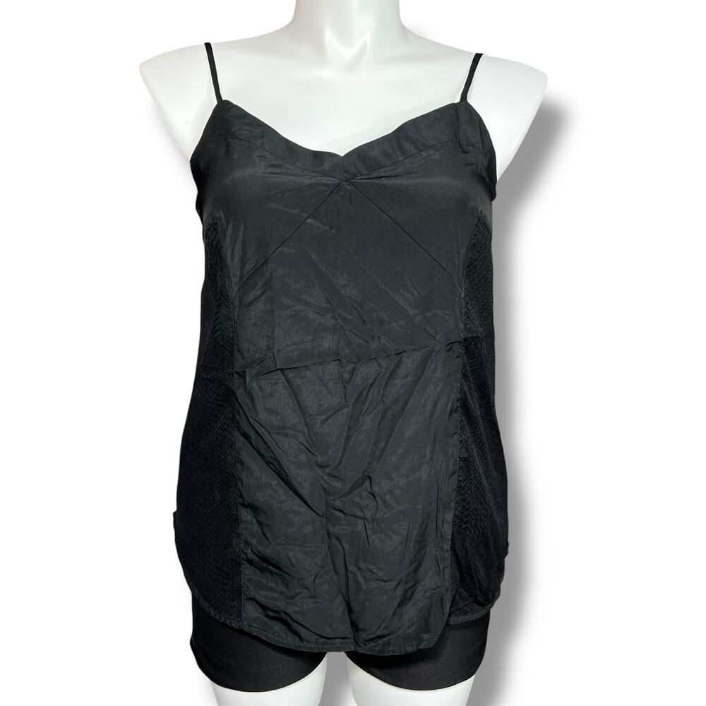 Mossimo Womens Camisole Tank Top Spaghetti Strap Lace Satin Black Large